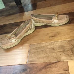 Gold sparkled sperry slides!